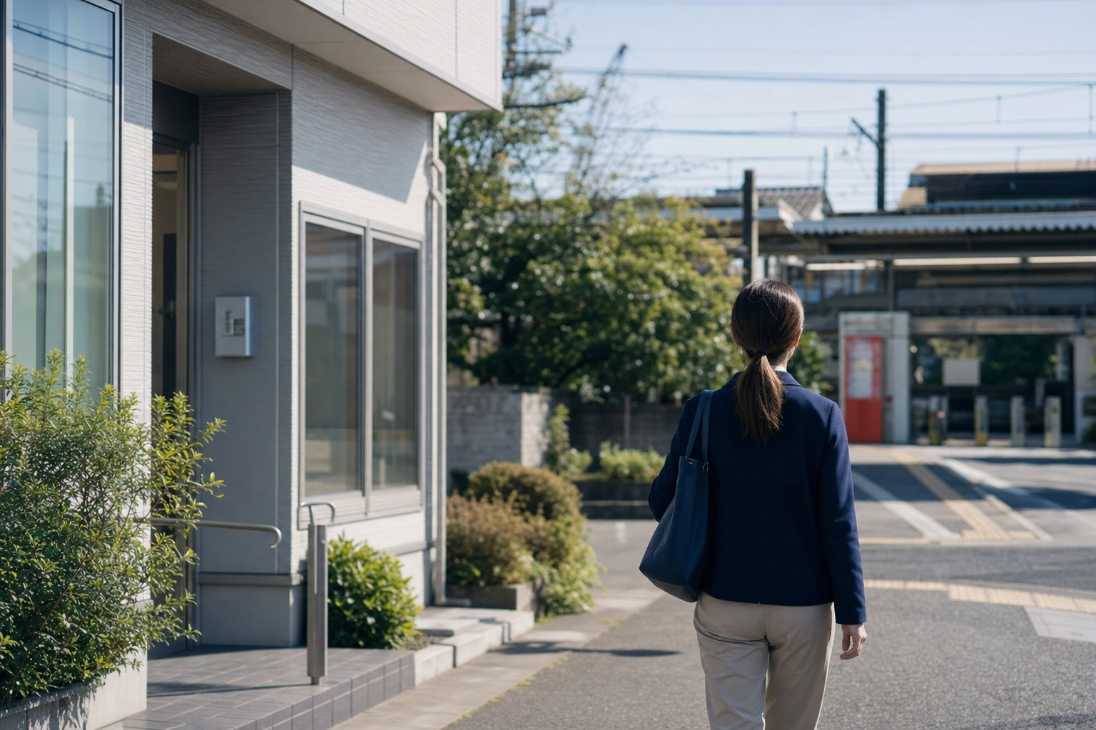 住まいの近くにある事務所を、地図と街並みで確かめる様子